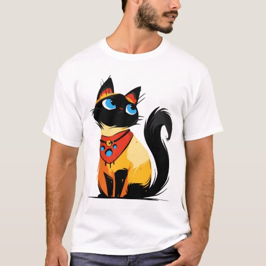 Playful black cat with bandana tシャツ (正面)