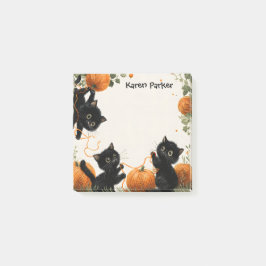  Playful Black Cat with Pumpkin-Inspired Orange ポストイット