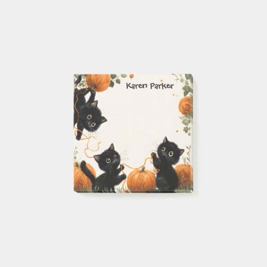  Playful Black Cat with Pumpkin-Inspired Orange ポストイット (正面)