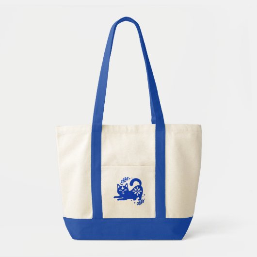 Playful Blue Cat Canvas Tote Bag – CozyBun トートバッグ (正面)