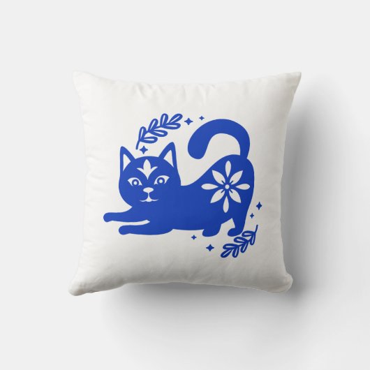 Playful Blue Cat Throw Pillow – CozyBun クッション (裏面)