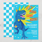 Playful blue dinosaur birthday  招待状 (正面/裏面)