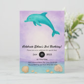 Playful Blue Dolphin & Seashell Ocean Birthday  招待状 (スタンド正面)