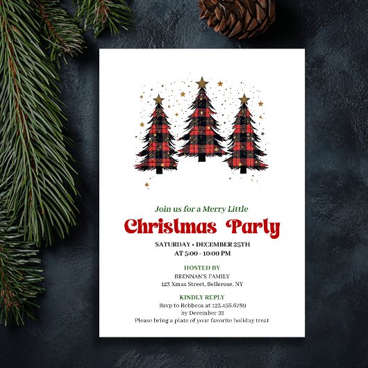 Playful Buffalo Christmas Tree Editable Invitation 招待状