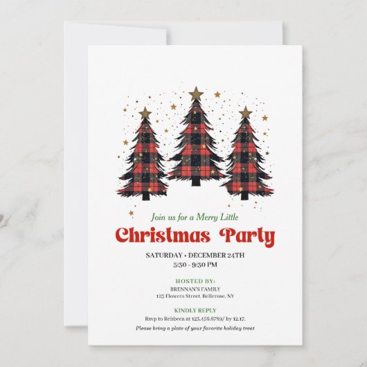 Playful Buffalo Christmas Tree Editable Invitation 招待状 (正面)