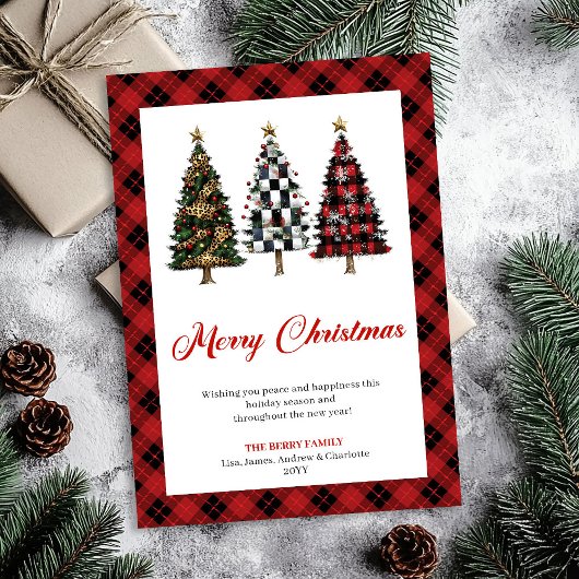 Playful Buffalo Plaid Christmas Tree Festive Card シーズンカード