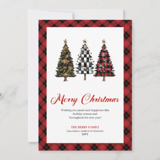 Playful Buffalo Plaid Christmas Tree Festive Card シーズンカード (正面)