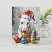 Playful Bull Terrier Dog Guarding Christmas シーズンカード (スタンド正面)
