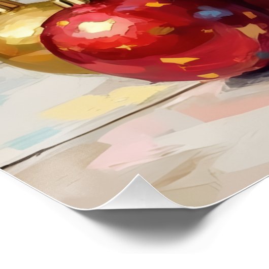 Playful Bull Terrier Dog Guarding Christmas ポスター (コーナー)