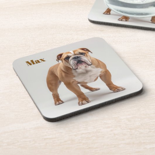 Playful Bulldog Personalized Beverage Coaster Set コースター (左側)
