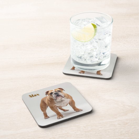 Playful Bulldog Personalized Beverage Coaster Set コースター (右側)