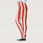 Playful Candy Cane Red Stripes Christmas レギンス (左)