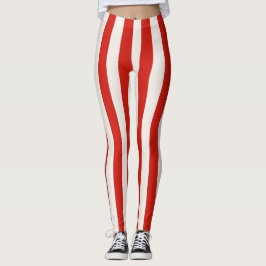 Playful Candy Cane Red Stripes Christmas レギンス