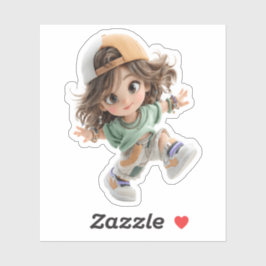 Playful Cap Girl – Premium Chibi Art Sticker シール