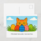 Playful Cartoon Cat Hiding Behind Easter Eggs ポストカード (正面/裏面)
