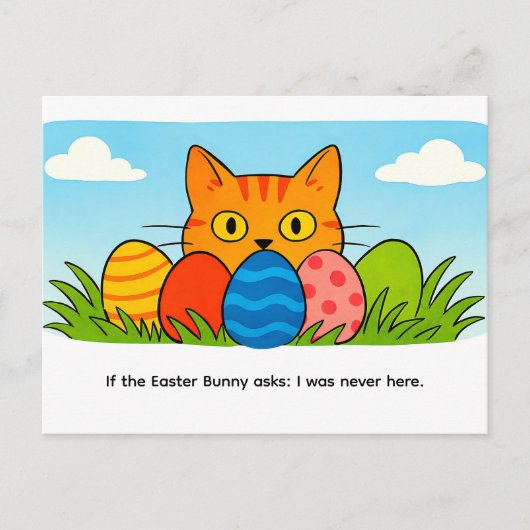 Playful Cartoon Cat Hiding Behind Easter Eggs ポストカード (正面)
