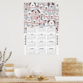Playful Cartoon Dog Pattern with 2026 Calendar ポスター (キッチン)