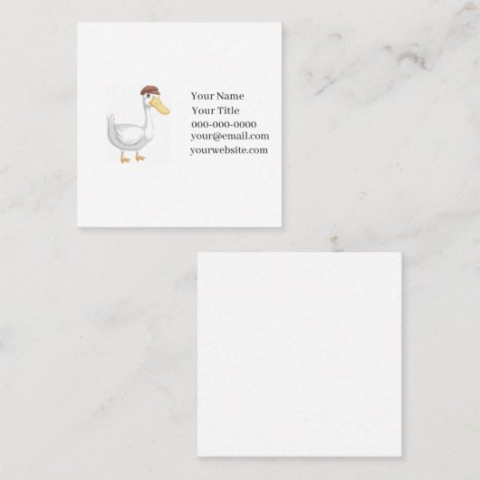 Playful Cartoon Duck with Brown Hat スクエア名刺 (正面/裏面)