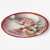 Playful Cartoon Santa Rudolph Christmas Plates ペーパープレート (アングル)
