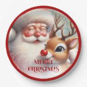 Playful Cartoon Santa Rudolph Christmas Plates ペーパープレート (正面)