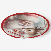 Playful Cartoon Santa Rudolph Holiday Plates ペーパープレート (アングル)