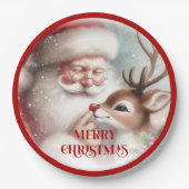 Playful Cartoon Santa Rudolph Holiday Plates ペーパープレート (正面)