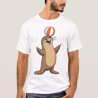 Playful Cartoon Sea Lion with Beach Ball Tシャツ