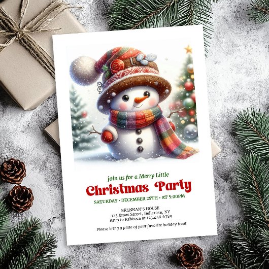 Playful cartoon snowman invite festive fun digital 招待状