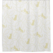 Playful Cat and Yarn Ball Pattern Light Beige シャワーカーテン (正面)