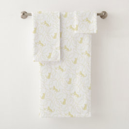 Playful Cat and Yarn Ball Pattern Light Beige バスタオルセット