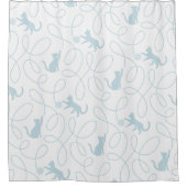 Playful Cat and Yarn Ball Pattern Light Blue シャワーカーテン (正面)