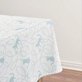 Playful Cat and Yarn Ball Pattern Light Blue テーブルクロス