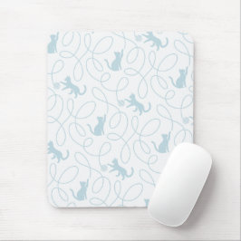 Playful Cat and Yarn Ball Pattern Light Blue マウスパッド