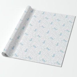 Playful Cat and Yarn Ball Pattern Light Blue ラッピングペーパー