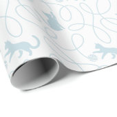 Playful Cat and Yarn Ball Pattern Light Blue ラッピングペーパー (ロールコーナー)