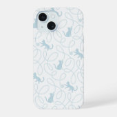 Playful Cat and Yarn Ball Pattern Light Blue iPhone 15ケース (裏面)