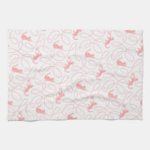 Playful Cat and Yarn Ball Pattern Light Coral Pink キッチンタオル (横)
