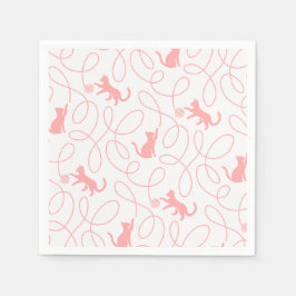 Playful Cat and Yarn Ball Pattern Light Coral Pink スタンダードカクテルナプキン