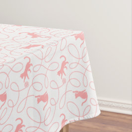 Playful Cat and Yarn Ball Pattern Light Coral Pink テーブルクロス