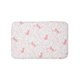 Playful Cat and Yarn Ball Pattern Light Coral Pink バスマット