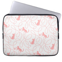 Playful Cat and Yarn Ball Pattern Light Coral Pink
