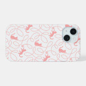 Playful Cat and Yarn Ball Pattern Light Coral Pink iPhone 15ケース (裏面横)