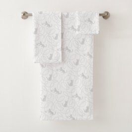 Playful Cat and Yarn Ball Pattern Light Gray バスタオルセット
