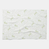 Playful Cat and Yarn Ball Pattern Light Sage Green キッチンタオル (横)