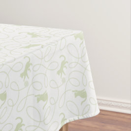 Playful Cat and Yarn Ball Pattern Light Sage Green テーブルクロス