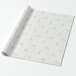Playful Cat and Yarn Ball Pattern Light Sage Green ラッピングペーパー