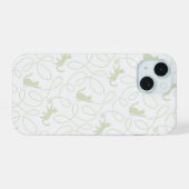 Playful Cat and Yarn Ball Pattern Light Sage Green iPhone 15ケース (裏面横)