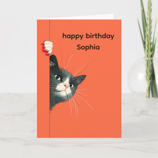 Playful Cat Birthday Greeting Card カード (正面)