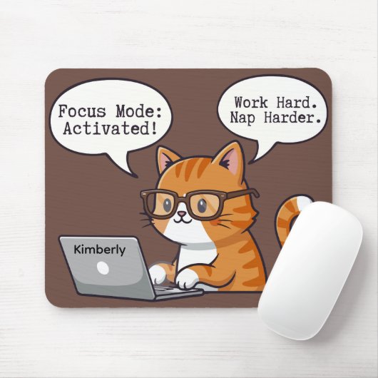 Playful Cat Design Custom Name Mouse Pad マウスパッド (マウス)