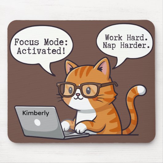 Playful Cat Design Custom Name Mouse Pad マウスパッド (正面)